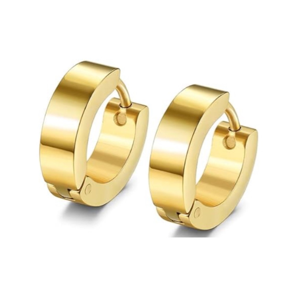 Minimalist Gold Huggie Hoop Earrings – 18k Stainless Steel, Unisex, Hinged Clasp - Picture 3 of 5